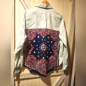 $128 Free People Bandana Bandit Button Down Shirt Chambray Women's  MED NWOT